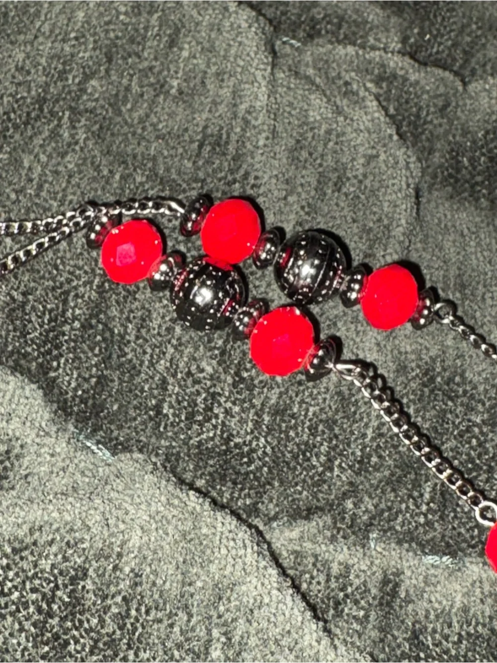 Red Bead Double-Strand Necklace and Earrings Set